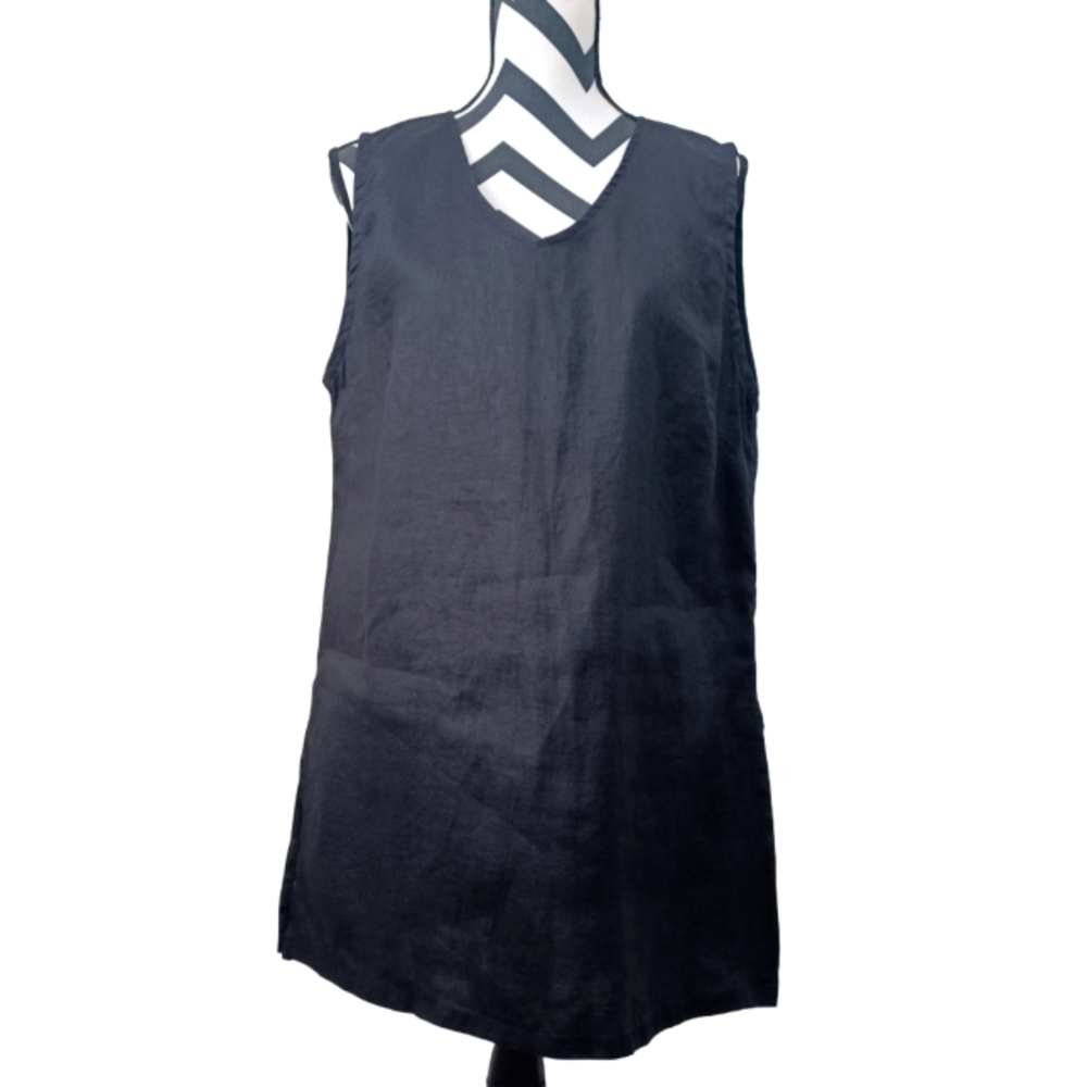 Minimalist Lagenlook 100% Organic Linen Sz S Sleeveless Tunic Dress
